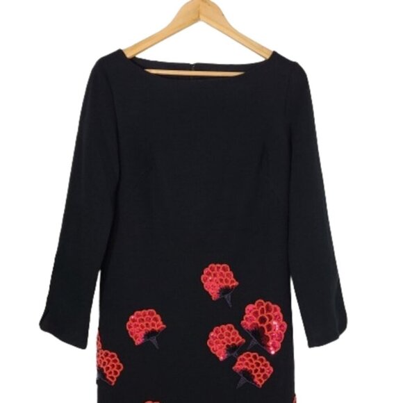 TORY BURCH Etta Black Virgin Wool Blend Embellished Mini Dress Women's Size 6 - Picture 4 of 15